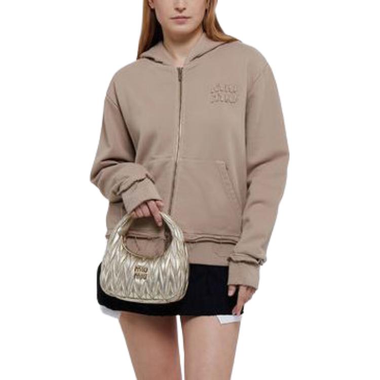 Shop (W) MIU MIU 棕色纯色拉链连帽夹克 MJL983-137J-F0627