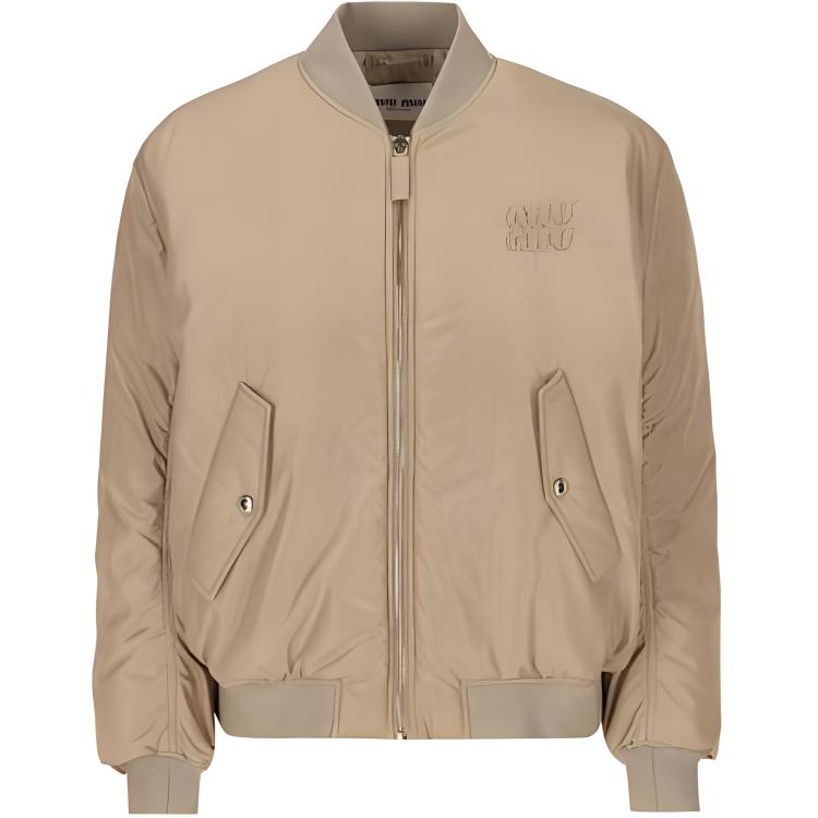 (Women) MIU MIU  Brown Zip-Up Bomber Jacket with Baseball Collar. ML1071-13FR-F0572