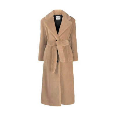 (Women) MIU MIU Camel Belted Long Coat with Plain Lapel Design. MS1912-11KT-F0040