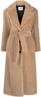 (Women) MIU MIU Camel Belted Long Coat with Plain Lapel Design. MS1912-11KT-F0040 Order (Women) MIU MIU Camel Belted Long Coat with Plain Lapel Design. MS1912-11KT-F0040