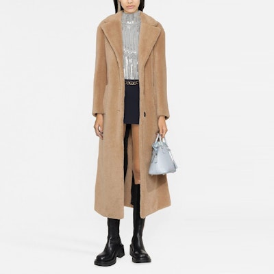 (Women) MIU MIU Camel Belted Long Coat with Plain Lapel Design. MS1912-11KT-F0040 Lookbook (Women) MIU MIU Camel Belted Long Coat with Plain Lapel Design. MS1912-11KT-F0040