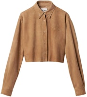 (Women) MIU MIU Camel Brown Letter Print Short Jacket with Pointed Collar. MPC195-104R-F0418-S-OOO (Women) MIU MIU Camel Brown Letter Print Short Jacket with Pointed Collar. MPC195-104R-F0418-S-OOO