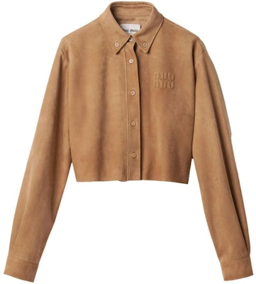 (W) MIU MIU 驼棕色字母印花尖领短夹克. MPC195-104R-F0418-S-OOO Order (W) MIU MIU 驼棕色字母印花尖领短夹克. MPC195-104R-F0418-S-OOO