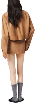 (W) MIU MIU 驼棕色字母印花尖领短夹克. MPC195-104R-F0418-S-OOO Shop (W) MIU MIU 驼棕色字母印花尖领短夹克. MPC195-104R-F0418-S-OOO