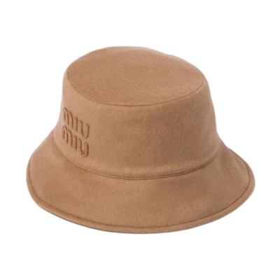 (Women) MIU MIU Camel Brown Wool Fabric Bucket Hat 5HC196_2CP1_F0040