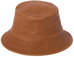 (Women) MIU MIU Caramel Leather Bucket Hat with Letter Decoration 5HC1962BBL (Women) MIU MIU Caramel Leather Bucket Hat with Letter Decoration 5HC1962BBL