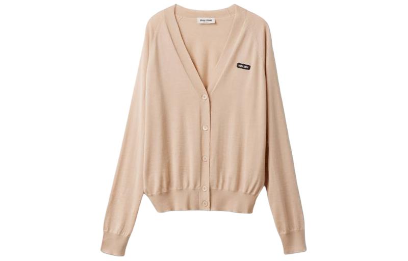 (Women) MIU MIU  Cashmere Silk V-Neck Cardigan in Blush Pink. MMF706-12PZ-F0627-S-231