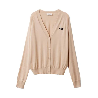 (Women) MIU MIU Cashmere Silk V-Neck Cardigan in Blush Pink. MMF706-12PZ-F0627-S-231