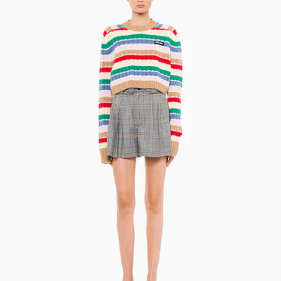 (Women) MIU MIU Cashmere Striped Sweater Camel Brown. MML547-10CX-F0040 Lookbook (Women) MIU MIU Cashmere Striped Sweater Camel Brown. MML547-10CX-F0040