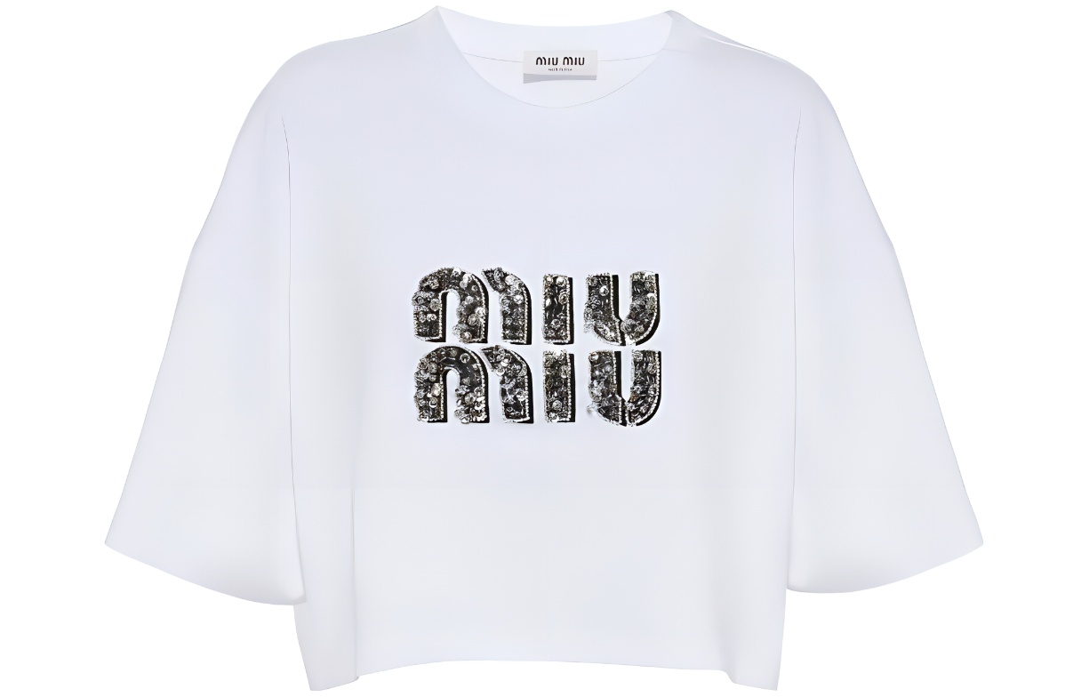 (Women) MIU MIU  Casual Letter Print Short Sleeve T-Shirt White. MJN42612IOF0QMM