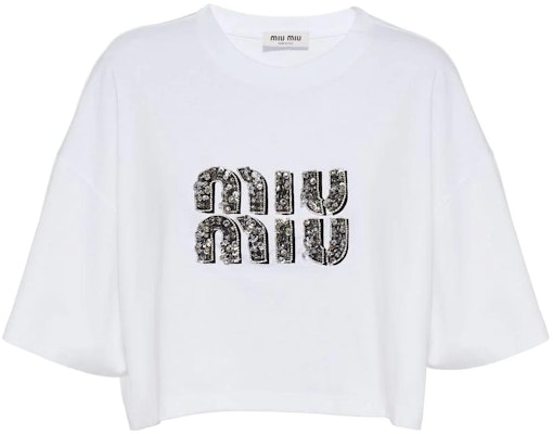 (W) MIU MIU Kaos Putih Lengan Pendek Cetak Huruf Kasual. MJN42612IOF0QMM Order (W) MIU MIU Kaos Putih Lengan Pendek Cetak Huruf Kasual. MJN42612IOF0QMM