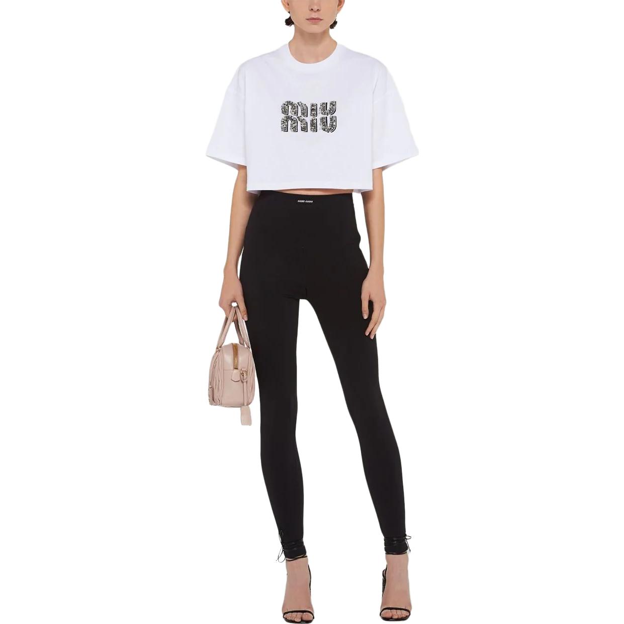 Lookbook (W) MIU MIU Kaos Putih Lengan Pendek Cetak Huruf Kasual. MJN42612IOF0QMM