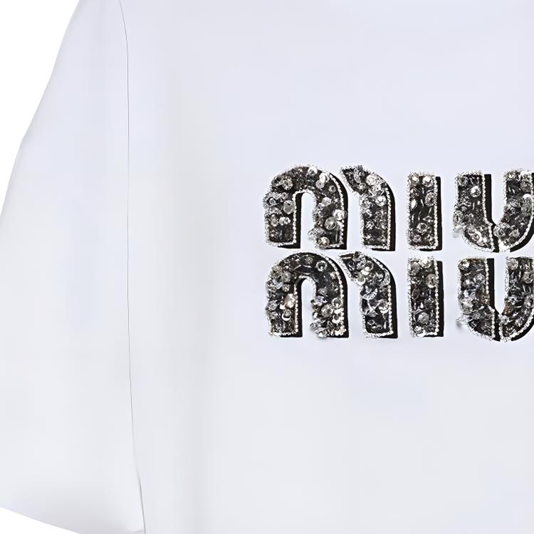 Details for (W) MIU MIU Kaos Putih Lengan Pendek Cetak Huruf Kasual. MJN42612IOF0QMM