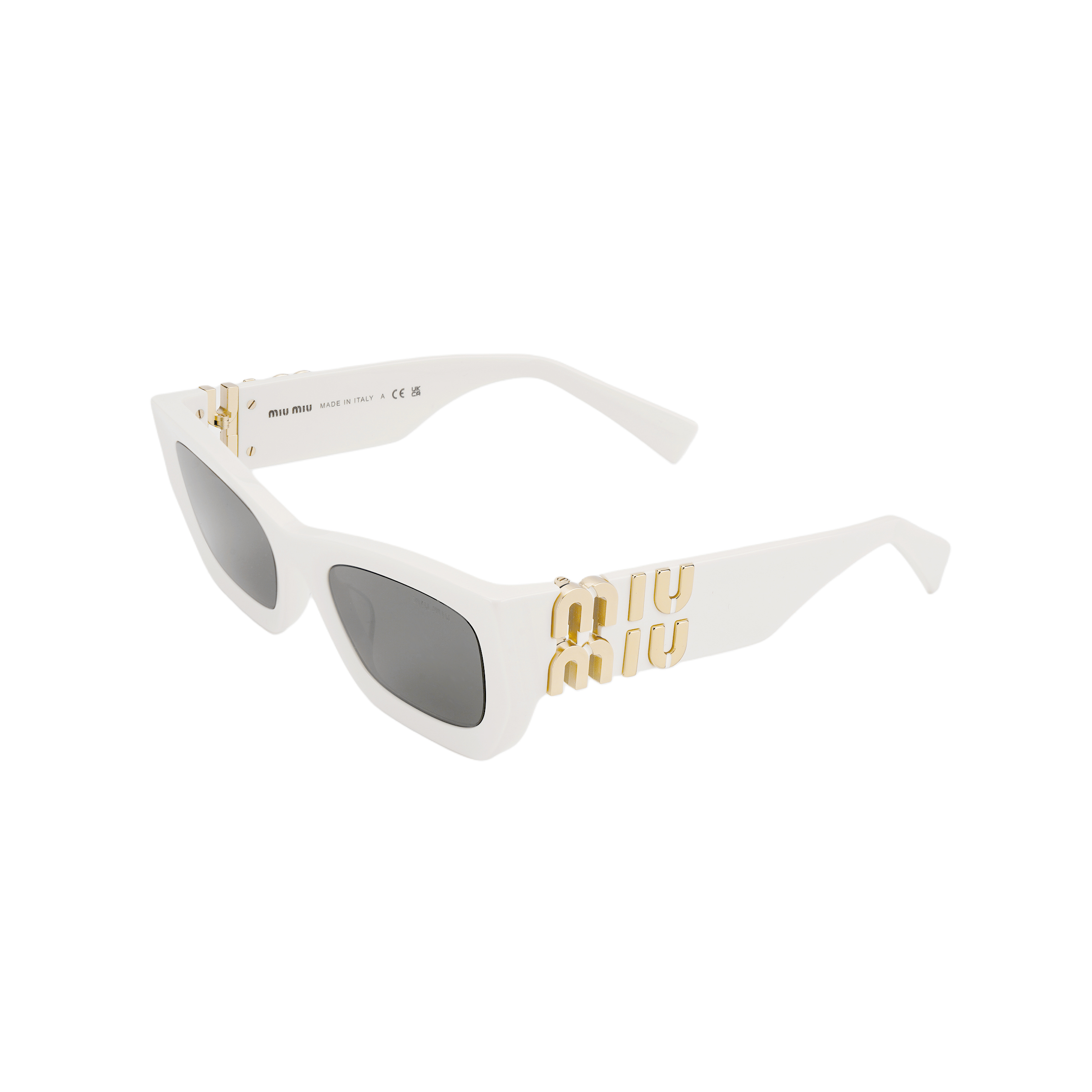 (Women) MIU MIU  Cat-Eye Sunglasses with Side Gold Logo Frame. SMU09W-E142-C-053