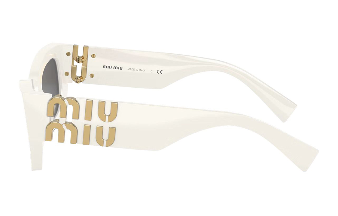 Shop (W) ミュウミュウ キャットアイサングラス サイドゴールドロゴフレーム付き. SMU09W-E142-C-053