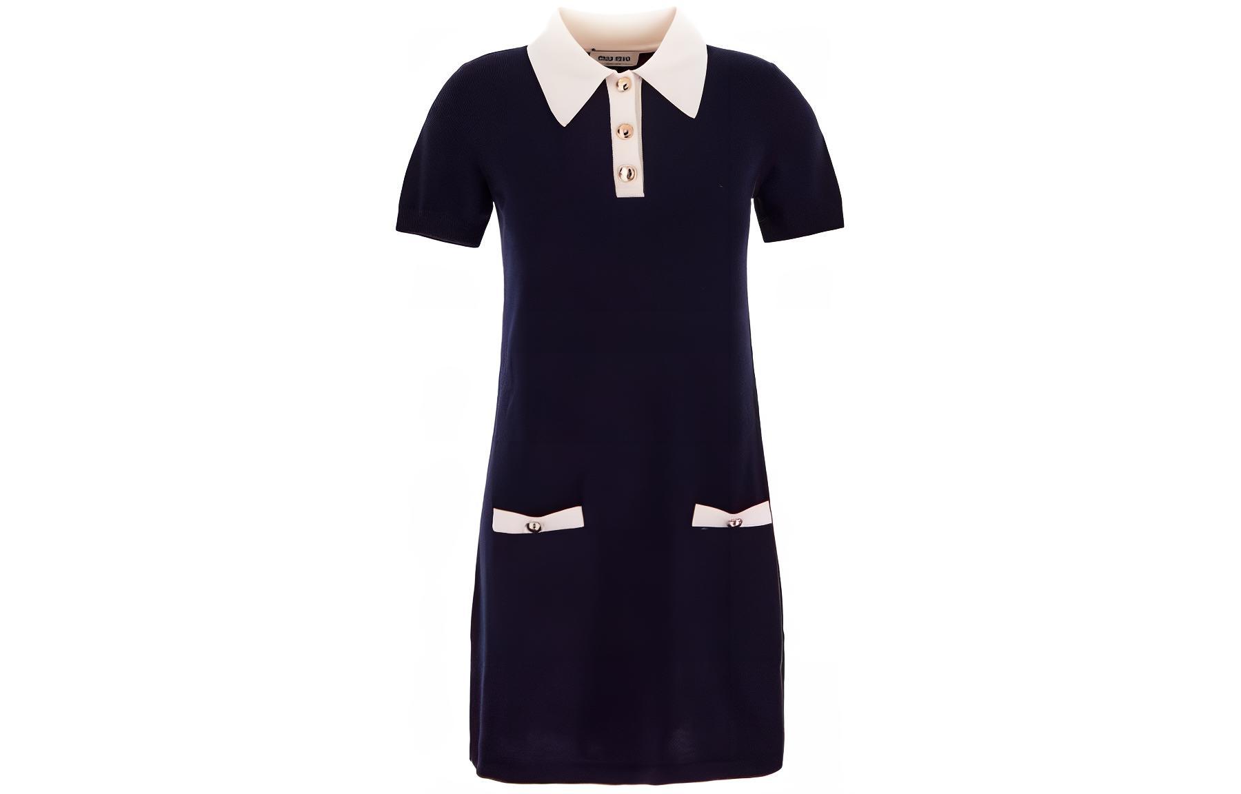 (Women) MIU MIU  Color-Block Short Sleeve Mini Dress in Blue. MMA807-12K-GF022-X