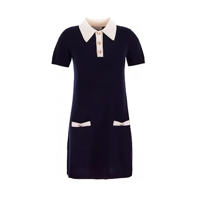 (Women) MIU MIU Color-Block Short Sleeve Mini Dress in Blue. MMA807-12K-GF022-X