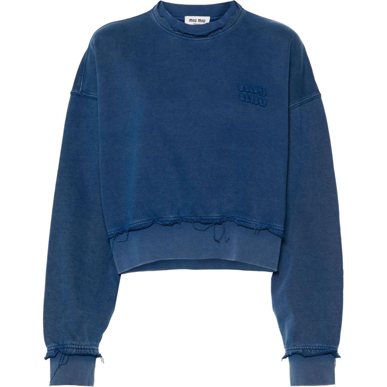 (Women) MIU MIU  Colorblock Letter Jacquard Oversized Sweatshirt Blue। POIZON240805435