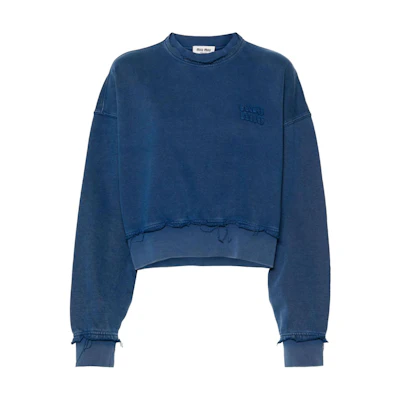 (Women) MIU MIU Colorblock Letter Jacquard Oversized Sweatshirt Blue। POIZON240805435