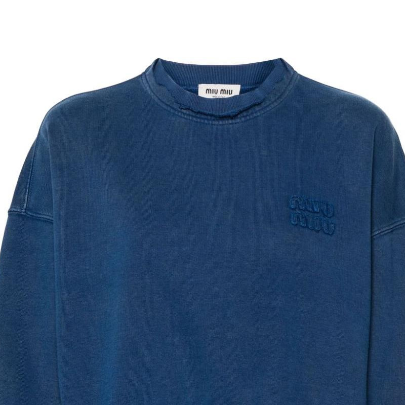 Sizing (W) ミュウミュウ カラーブロック レタージャカード オーバーサイズ スウェットシャツ ブルー POIZON240805435