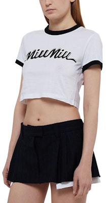 (W) MIU MIU 拼色徽标印花短袖圆领T恤 白色. MJN520-14ES-F0964 Shop (W) MIU MIU 拼色徽标印花短袖圆领T恤 白色. MJN520-14ES-F0964