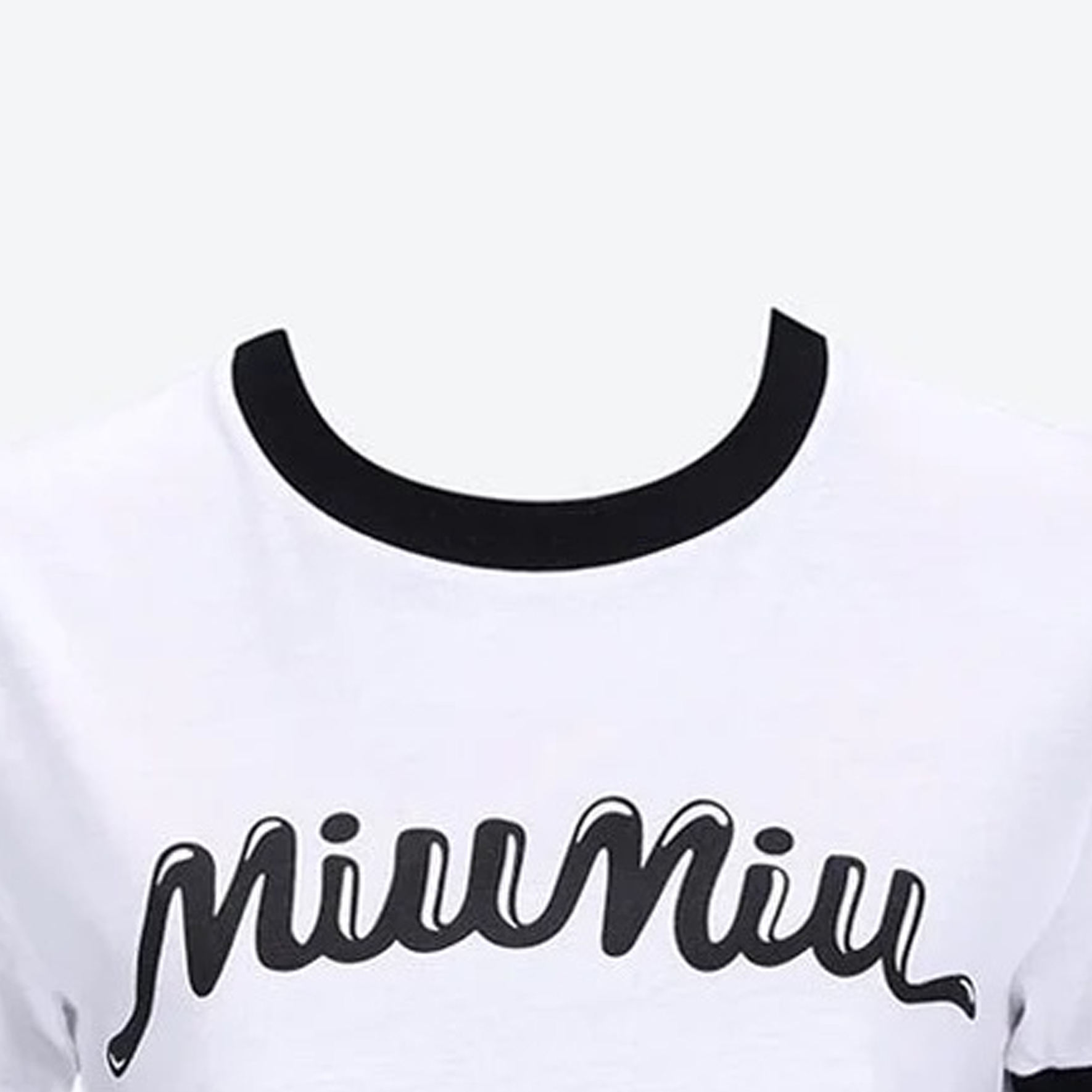 Sizing (W) MIU MIU 拼色徽标印花短袖圆领T恤 白色. MJN520-14ES-F0964