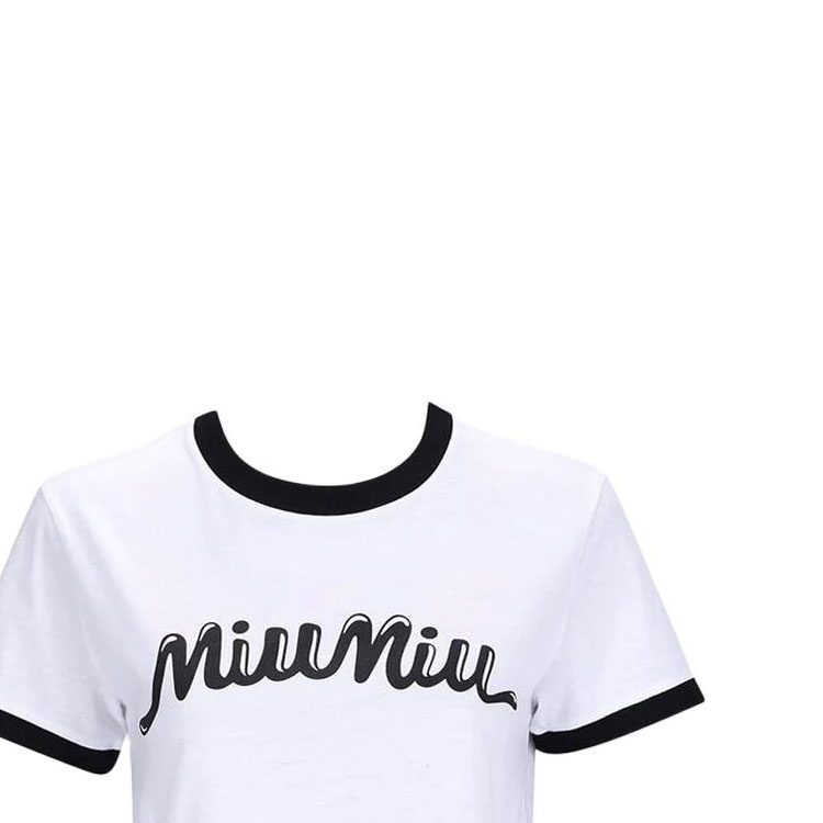 Cheap (W) MIU MIU 拼色徽标印花短袖圆领T恤 白色. MJN520-14ES-F0964