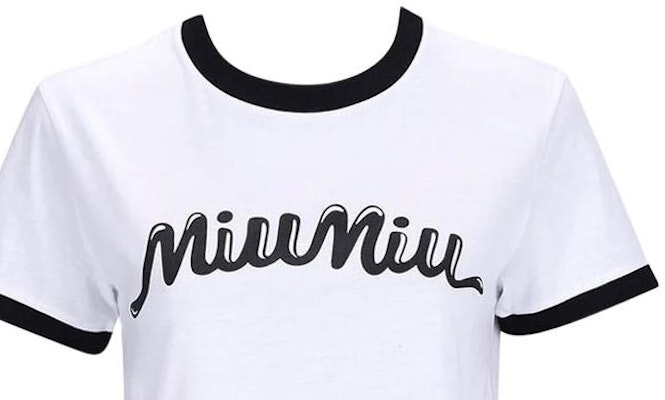 (W) MIU MIU 拼色徽标印花短袖圆领T恤 白色. MJN520-14ES-F0964 Cheap (W) MIU MIU 拼色徽标印花短袖圆领T恤 白色. MJN520-14ES-F0964