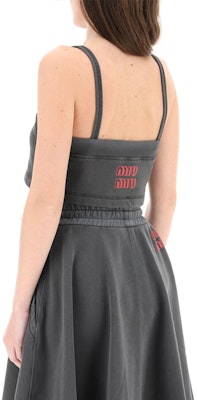 (W) MIU MIU 拼色标志罗纹针织背心上衣。 211151DTO000006-F0D65 Shop (W) MIU MIU 拼色标志罗纹针织背心上衣。 211151DTO000006-F0D65