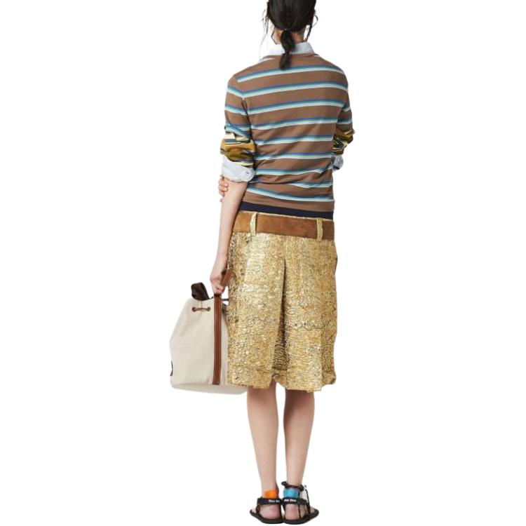 Purchase (Women) MIU MIU  Colorblock Striped Logo Crewneck Tee - Blue Gray MJN537-14RT-F03SN-S-OOO