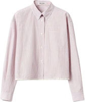 (Women) MIU MIU Coral Striped Button-Up Long-Sleeve Shirt with Pointed Collar. MK1765-15AK-F0J3D-S-232 (Women) MIU MIU Coral Striped Button-Up Long-Sleeve Shirt with Pointed Collar. MK1765-15AK-F0J3D-S-232