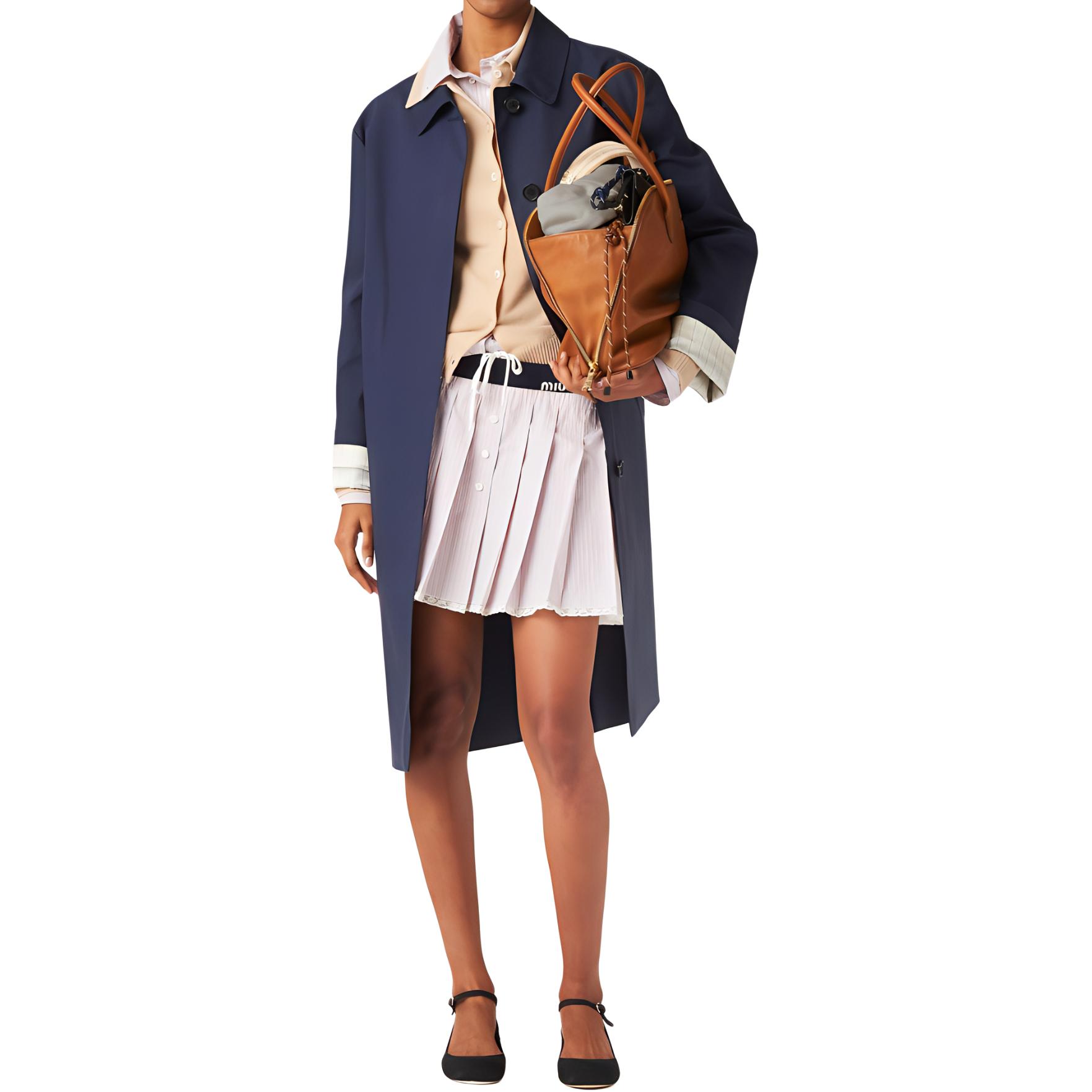 Purchase (W) MIU MIU Baju Lengan Panjang Berjalur Coral dengan Kolar Runcing. MK1765-15AK-F0J3D-S-232