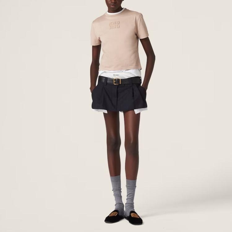 Sizing (W) MIU MIU 圆领短袖直筒T恤 SS24休闲款上衣 MJN467-137L-F0D65-S-231