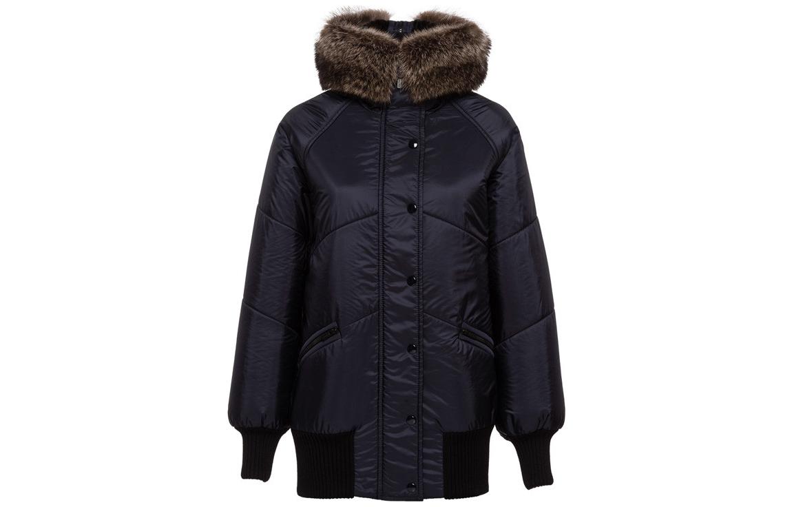 (Women) MIU MIU  Dark Blue Parka with Fur Collar and Color Block Design ML500-1PTQ-F0008