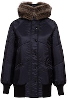 (Women) MIU MIU Dark Blue Parka with Fur Collar and Color Block Design ML500-1PTQ-F0008 (Women) MIU MIU Dark Blue Parka with Fur Collar and Color Block Design ML500-1PTQ-F0008
