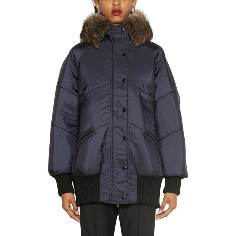 Lookbook (W) 미우미우 다크 블루 퍼 칼라 컬러 블록 디자인 파카 ML500-1PTQ-F0008