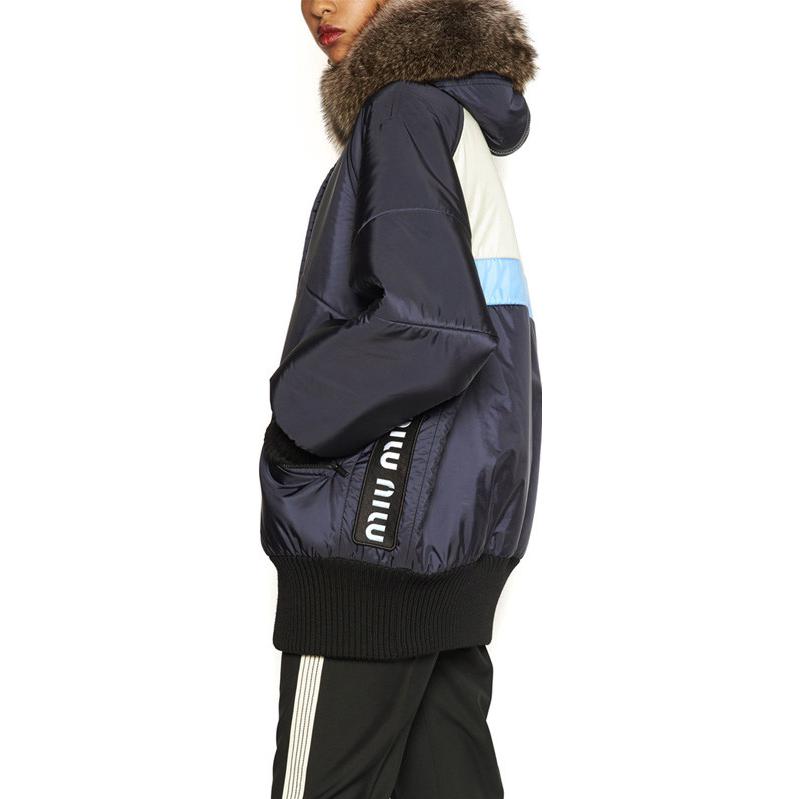 Purchase (W) 미우미우 다크 블루 퍼 칼라 컬러 블록 디자인 파카 ML500-1PTQ-F0008