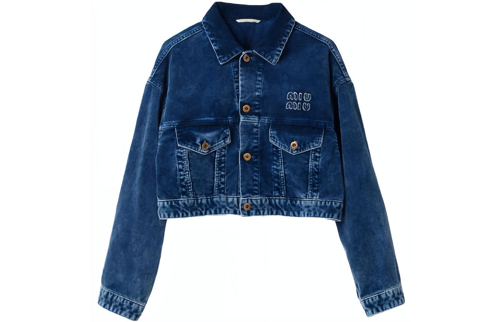 (Women) MIU MIU  Denim Jacket with Logo Print, Collared, Long Sleeve, Button-Up. ML1018-135Z-F0589-S-OOO