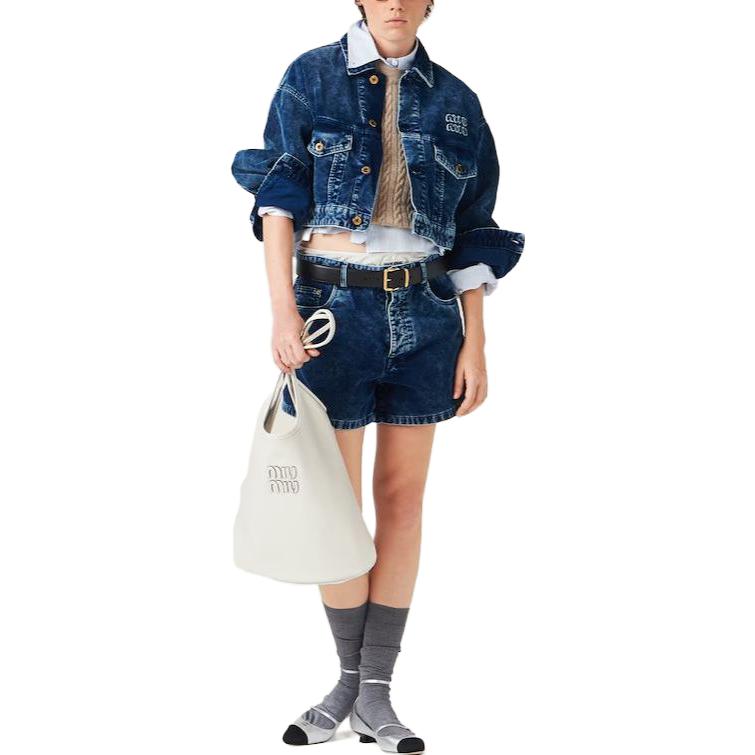 (Women) MIU MIU  Denim Jacket with Logo Print, Collared, Long Sleeve, Button-Up. ML1018-135Z-F0589-S-OOO 圖 3