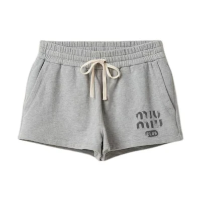 (Women) MIU MIU Drawstring Logo Straight Shorts Grey Casual Wear. MJP312-14EJ-F0031-S-OOO