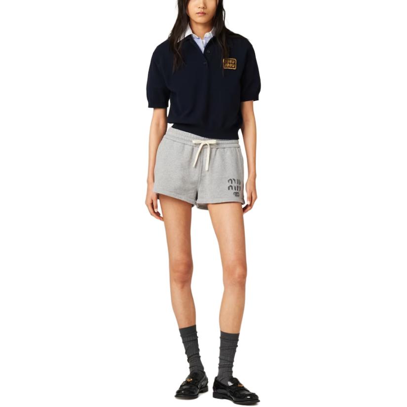 Lookbook (Women) MIU MIU  Drawstring Logo Straight Shorts Grey Casual Wear. MJP312-14EJ-F0031-S-OOO