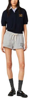 (Women) MIU MIU Drawstring Logo Straight Shorts Grey Casual Wear. MJP312-14EJ-F0031-S-OOO Lookbook (Women) MIU MIU Drawstring Logo Straight Shorts Grey Casual Wear. MJP312-14EJ-F0031-S-OOO