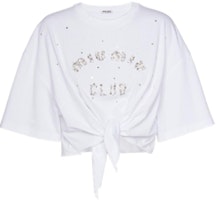 (Women) MIU MIU Embroidered Cotton Knit Crop Top White. MJN364-10OS-F0009 (Women) MIU MIU Embroidered Cotton Knit Crop Top White. MJN364-10OS-F0009