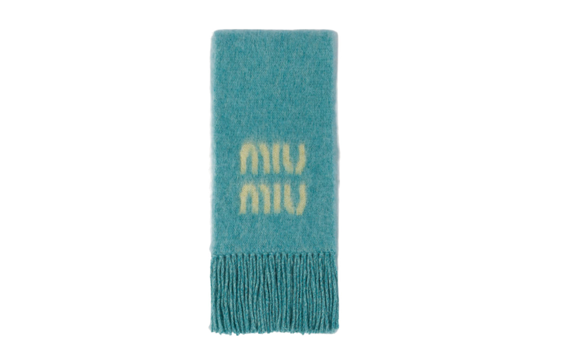 (Women) MIU MIU  Embroidered Logo Wool Scarf - Blue. 5FS0622CQD
