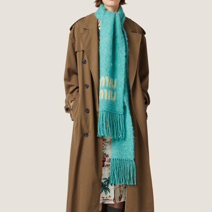 (Women) MIU MIU  Embroidered Logo Wool Scarf - Blue. 5FS0622CQD 圖 3