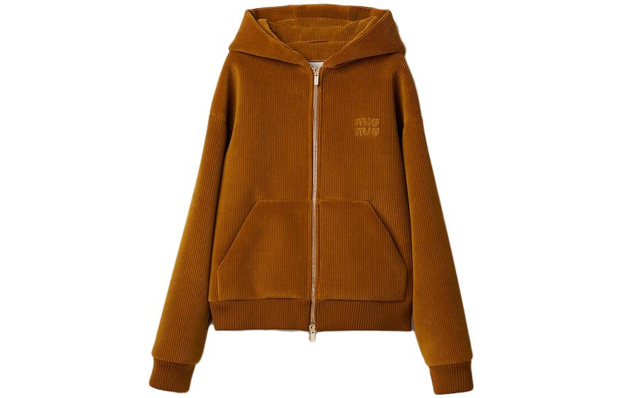 (Women) MIU MIU  Embroidered Logo Zipper Jacket in Ochre Color. ML991-13OR-F0091-S-232