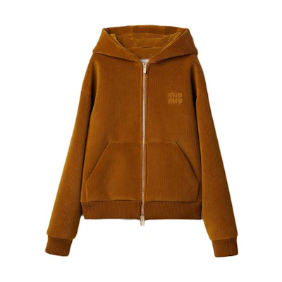 (Women) MIU MIU Embroidered Logo Zipper Jacket in Ochre Color. ML991-13OR-F0091-S-232