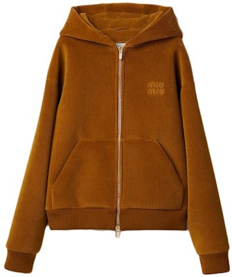 (Women) MIU MIU Embroidered Logo Zipper Jacket in Ochre Color. ML991-13OR-F0091-S-232 Order (Women) MIU MIU Embroidered Logo Zipper Jacket in Ochre Color. ML991-13OR-F0091-S-232