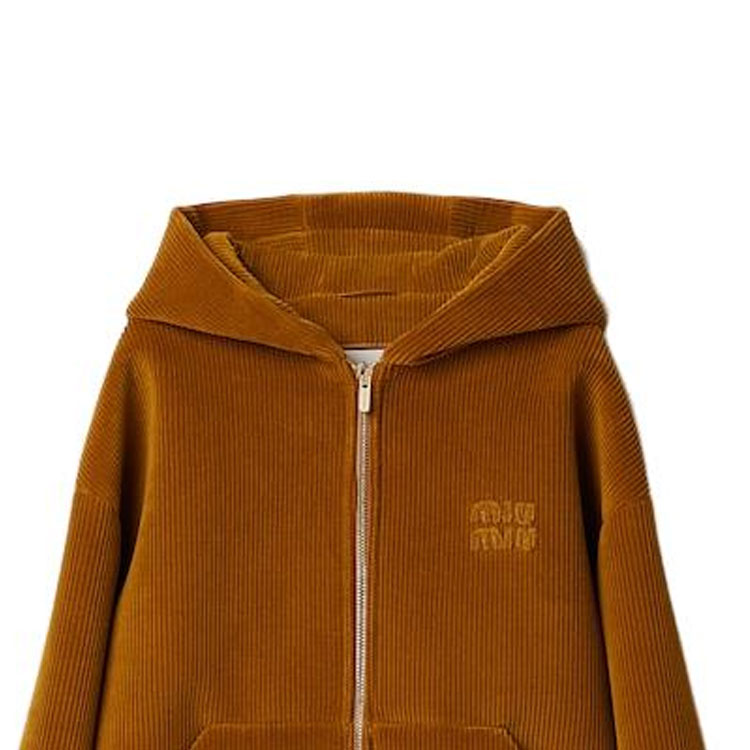Purchase (Women) MIU MIU  Embroidered Logo Zipper Jacket in Ochre Color. ML991-13OR-F0091-S-232