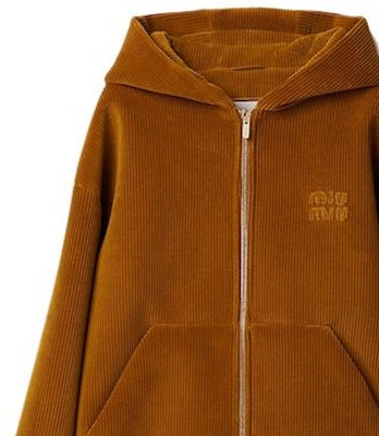 (Women) MIU MIU Embroidered Logo Zipper Jacket in Ochre Color. ML991-13OR-F0091-S-232 Details for (Women) MIU MIU Embroidered Logo Zipper Jacket in Ochre Color. ML991-13OR-F0091-S-232
